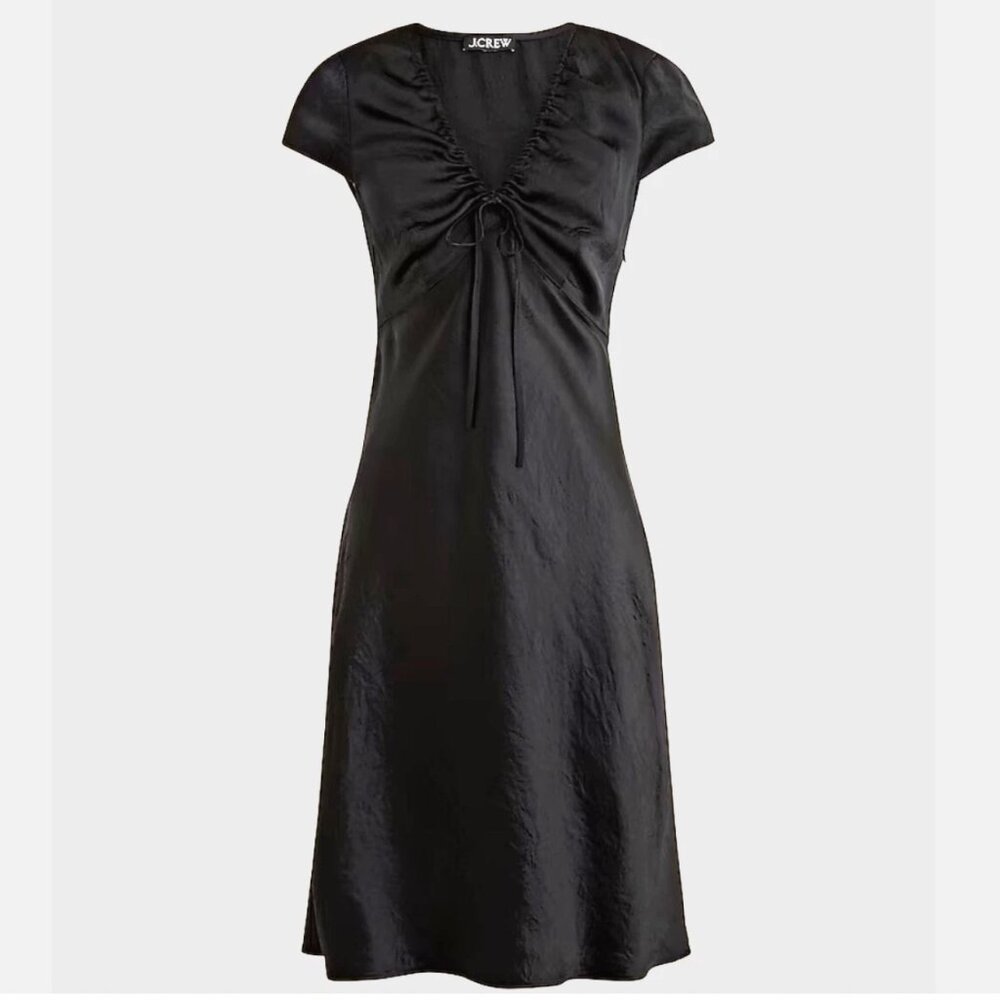 NWT J. Crew Short Sleeve Luster Texture Satin Dress Sz 12 Black Fairycore Large